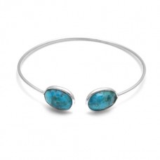 Natural Turquoise oval Gemstone Bezel Bracelet 